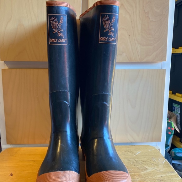 Eagle Claw Mens Black Rubber Steel Shank Rain Boots Waterproof Size 7 - Picture 7 of 9